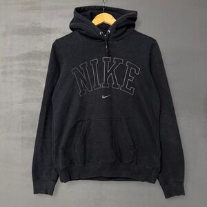 Nike Hoodie Black Arched‎ Logo Graphic Pullover Sweatshirt Large
